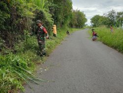 Bersama Warga Binaan, Babinsa 20 Bontocani Gotong Royong Bersihkan Jalan