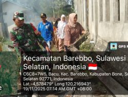 Babinsa Koramil 1407-11/Barebbo Gelar Kerja Bakti Bersihkan Halaman Masjid Nurul Shalihin