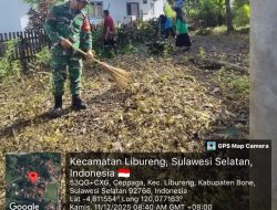 Kompak Bersihkan Posyandu Melati, Babinsa Koramil 1407-14/Libureng Wujudkan Lingkungan Sehat Di Ceppaga