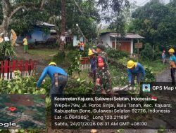 Babinsa Koramil 1407-18/Kajuara Dampingi Petugas PLN Lakukan Pemotongan Ranting Pohon