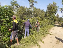Aksi Nyata Karya Bakti : Babinsa Cina Kodim 1407/Bone Bersihkan Bahu Jalan Desa Lompu Demi Kenyamanan Warga