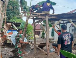 Kompak! Aksi Cepat Babinsa Koramil 1407-15/Mare Kodim Bone Bantu Warga Ujung Salangketo Bangun Gudang Rumah