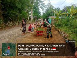 Babinsa Ramil Ponre Kodim 1407/Bone Dan PKK Bersatu Bersihkan Rumput Di Sepanjang Jalan Desa Pattimpa