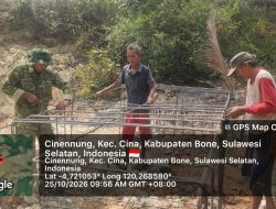 Babinsa Koramil 12/Cina Kodim 1407/Bone Dampingi Pembangunan Jembatan Beton, Dukung Akses Warga Cinennung
